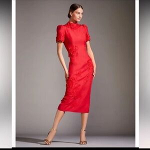 NWT Antonio Melani Willow Floral Applique Mock Neck Short Sleeve Midi Dress